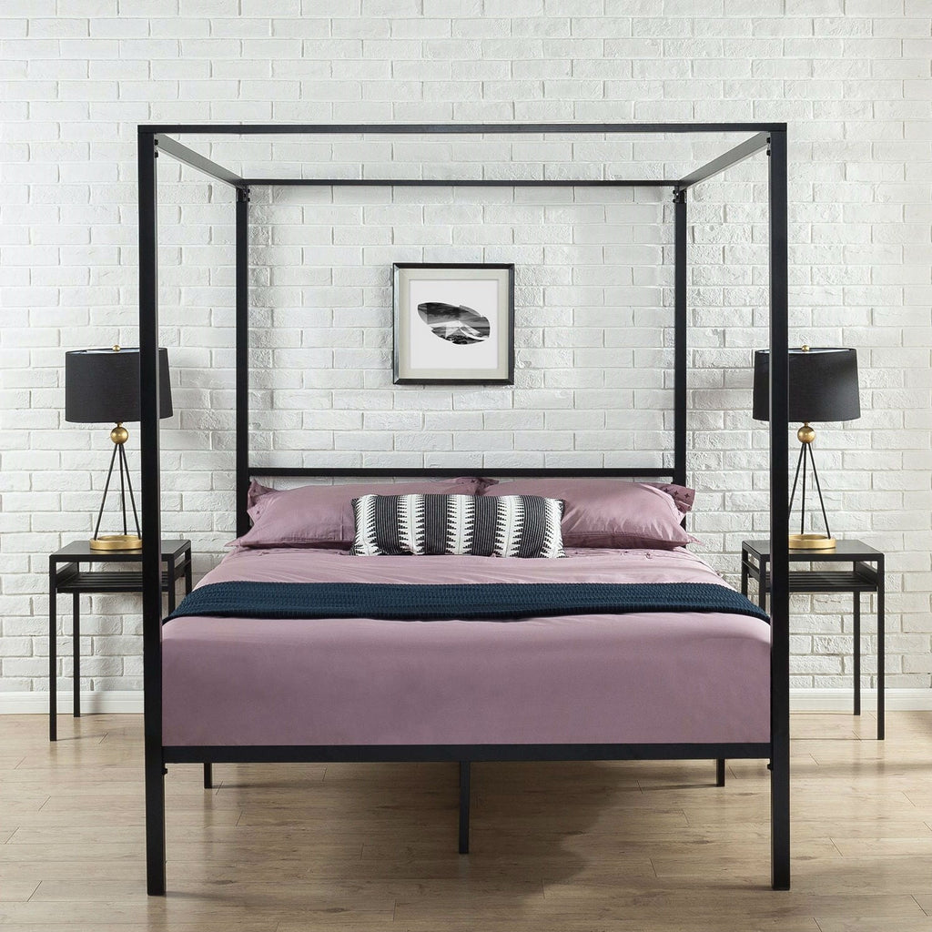 Full size Modern Black Metal Canopy Bed Frame - Deals Kiosk