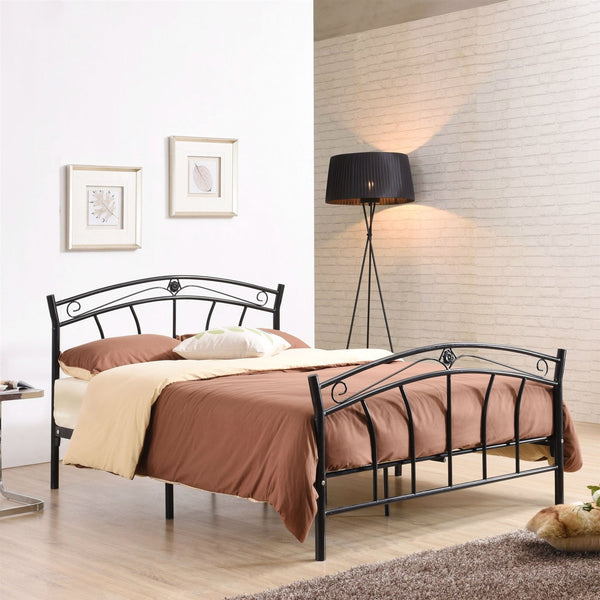 Full size Black Metal Platform Bed with Curvy Headboard and Footboard - Deals Kiosk
