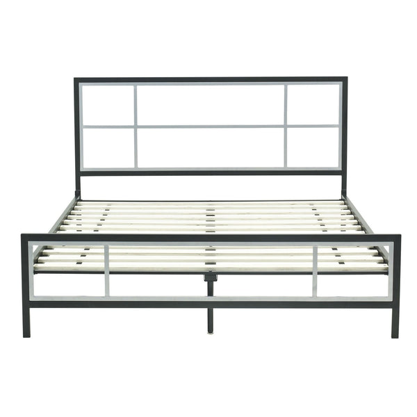 Full size Modern Metal Platform Bed Fame with Headboard Footboard and Wood Slats
