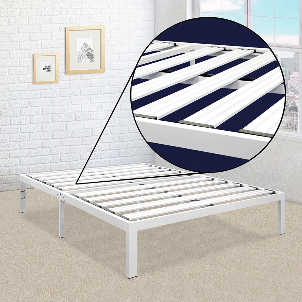 Full size Heavy Duty Metal Platform Bed Frame in White - Deals Kiosk