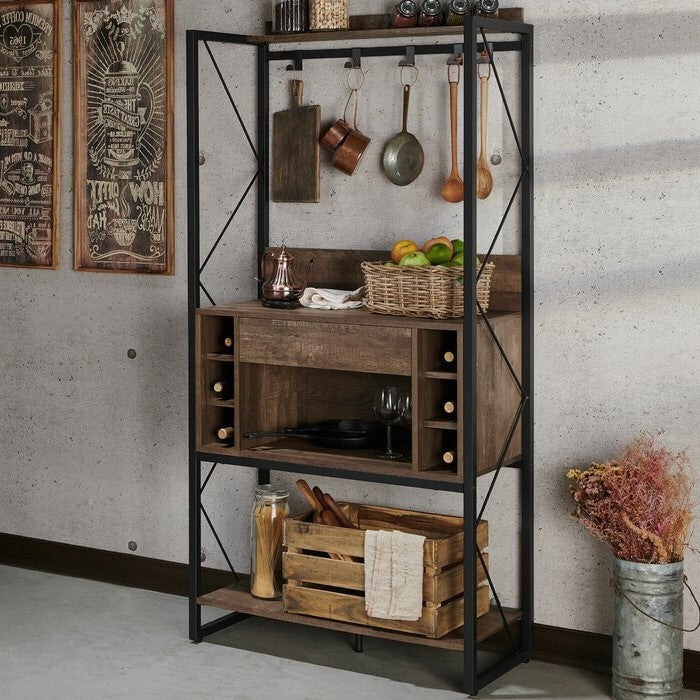 Farmhouse Oak Iron Baker's Wine Storage Rack - Deals Kiosk