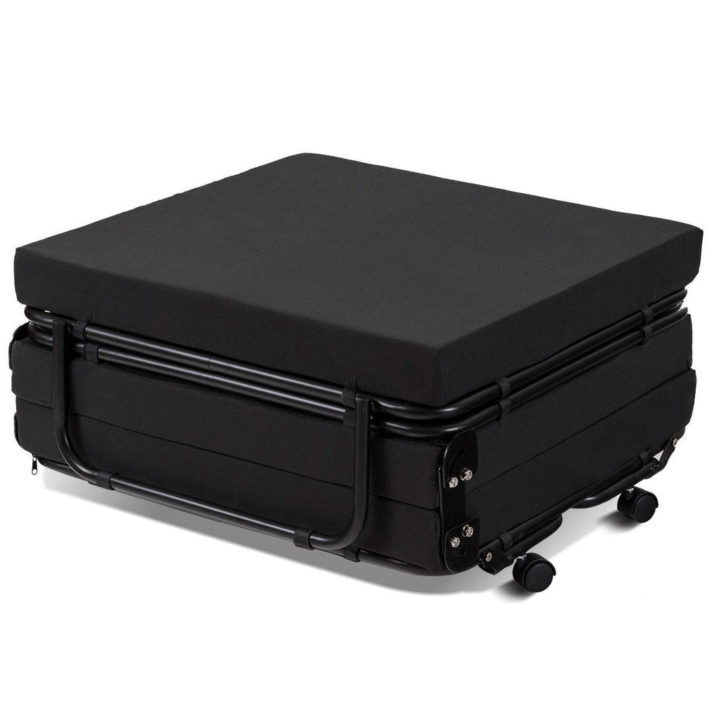 Folding Rollaway Guest Bed Frame Ottoman with Mattress and Casters - Deals Kiosk