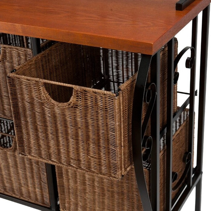 Farmhouse 4 Basket Stainless Steel Wood Top Kitchen Baker's Rack - Deals Kiosk