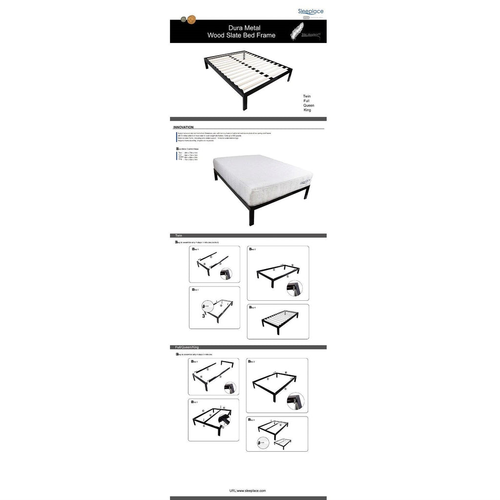 Full size Simple Black Metal Bed Frame Platform with Wooden Slats - Deals Kiosk