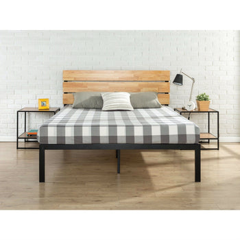 Full size Metal Platform Bed Frame with Wood Slats and Headboard - Deals Kiosk