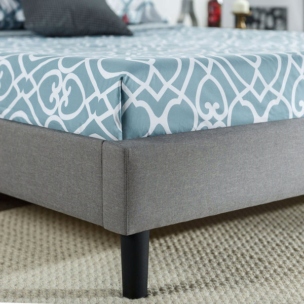 Full size Grey Upholstered Platform Bed with Classic Button Tufted Headboard - Deals Kiosk