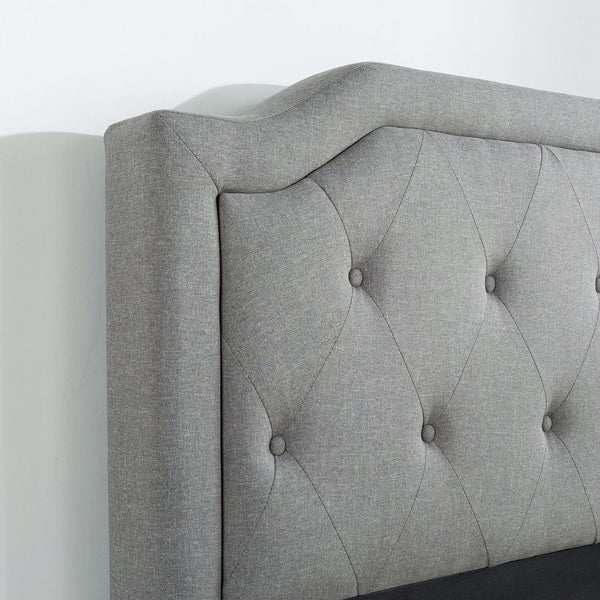 Full size Grey Upholstered Platform Bed with Classic Button Tufted Headboard - Deals Kiosk