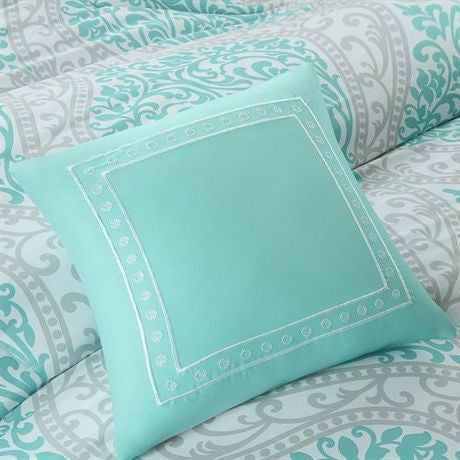 Full / Queen Teal Turquoise Aqua Blue and White Damask Comforter Set - Deals Kiosk