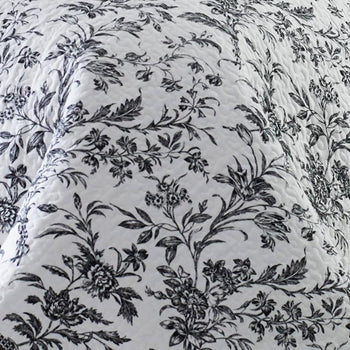 Full Queen Cotton Floral 3-Piece Reversible Quilt Set in Black Grey White - Deals Kiosk