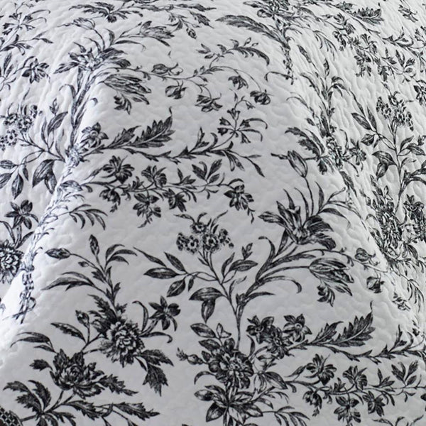 Full Queen Cotton Floral 3-Piece Reversible Quilt Set in Black Grey White - Deals Kiosk
