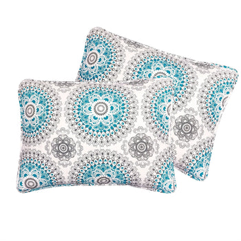 Full / Queen 3-Piece Cotton Quit Set in Aqua Blue White and Grey Floral Pattern - Deals Kiosk