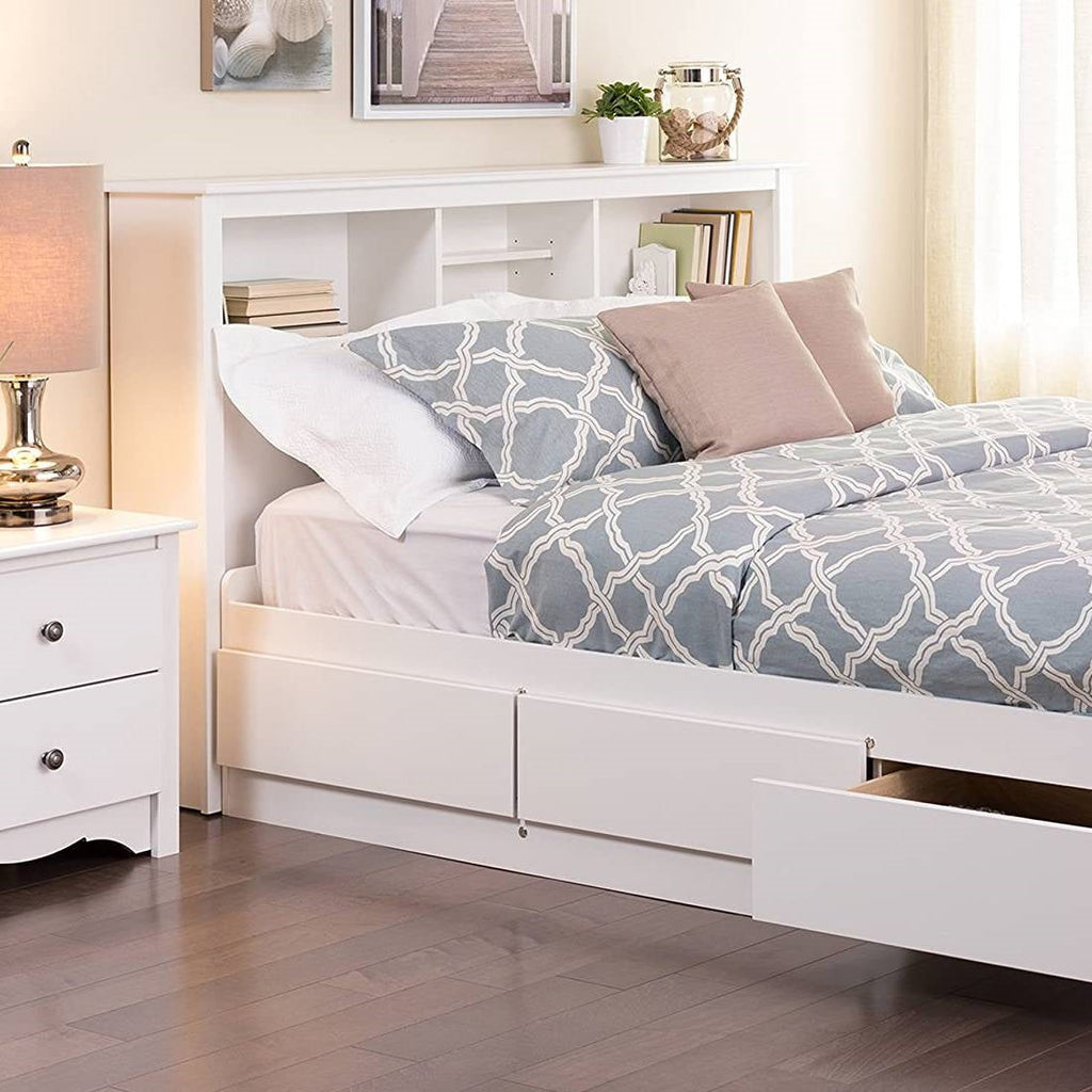 Full / Queen size Stylish Bookcase Headboard in White Wood Finish - Deals Kiosk