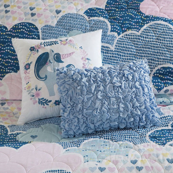 Full/Queen Kids Blue Pink Unicorn Clouds Quilt Coverlet Bedspread Set - Deals Kiosk