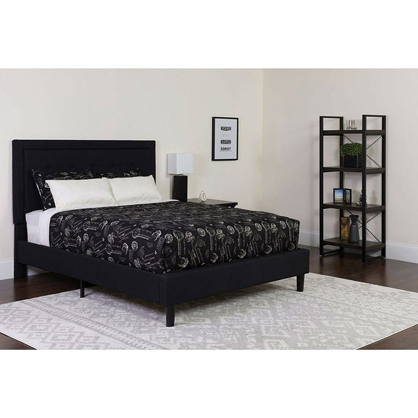 King Black Fabric Upholstered Platform Bed Frame with Button Tufted Headboard - Deals Kiosk