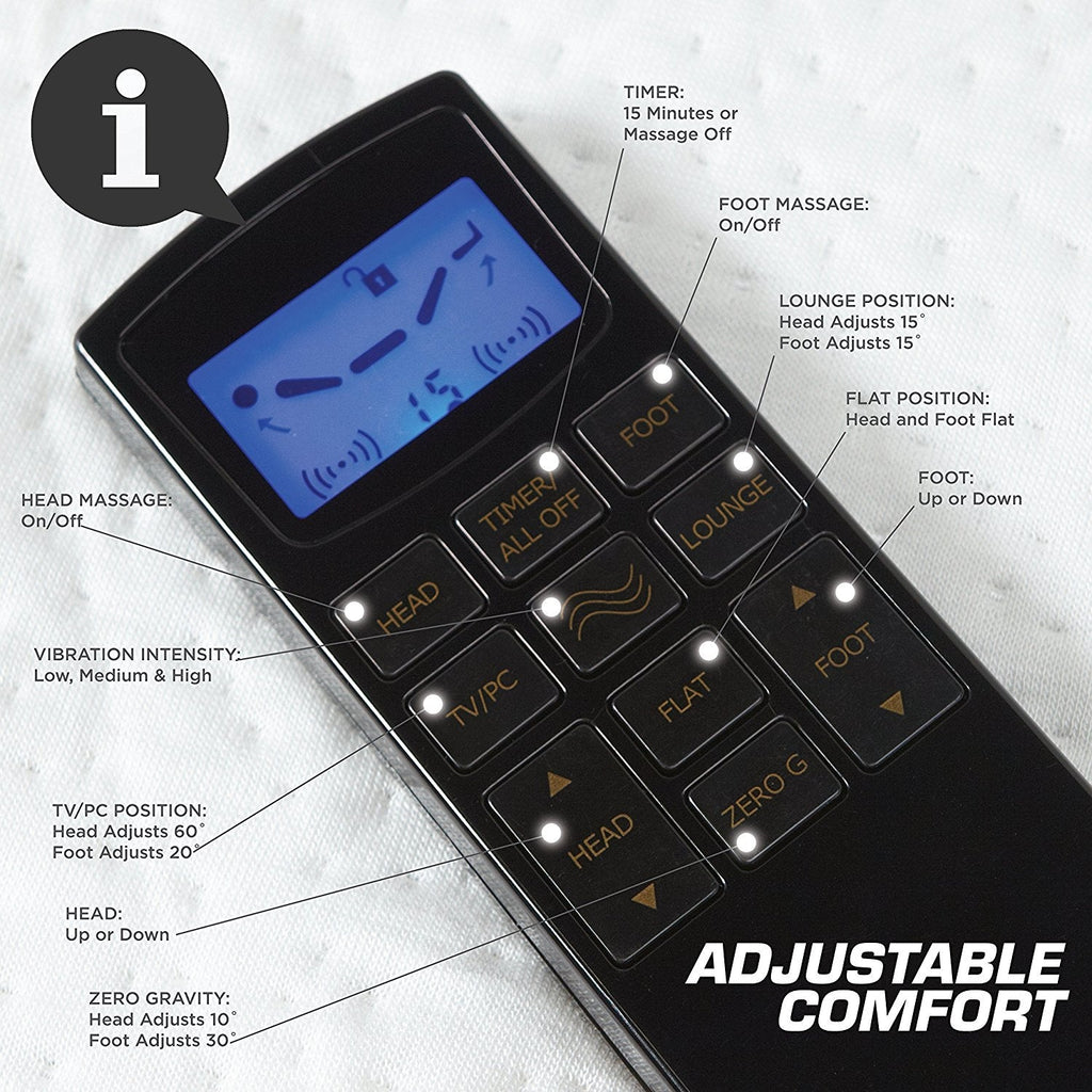 Full-size Adjustable Bed Base with Wireless Remote Massage and USB Port - Deals Kiosk