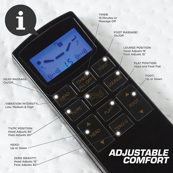 Full-size Adjustable Bed Base with Wireless Remote Massage and USB Port - Deals Kiosk