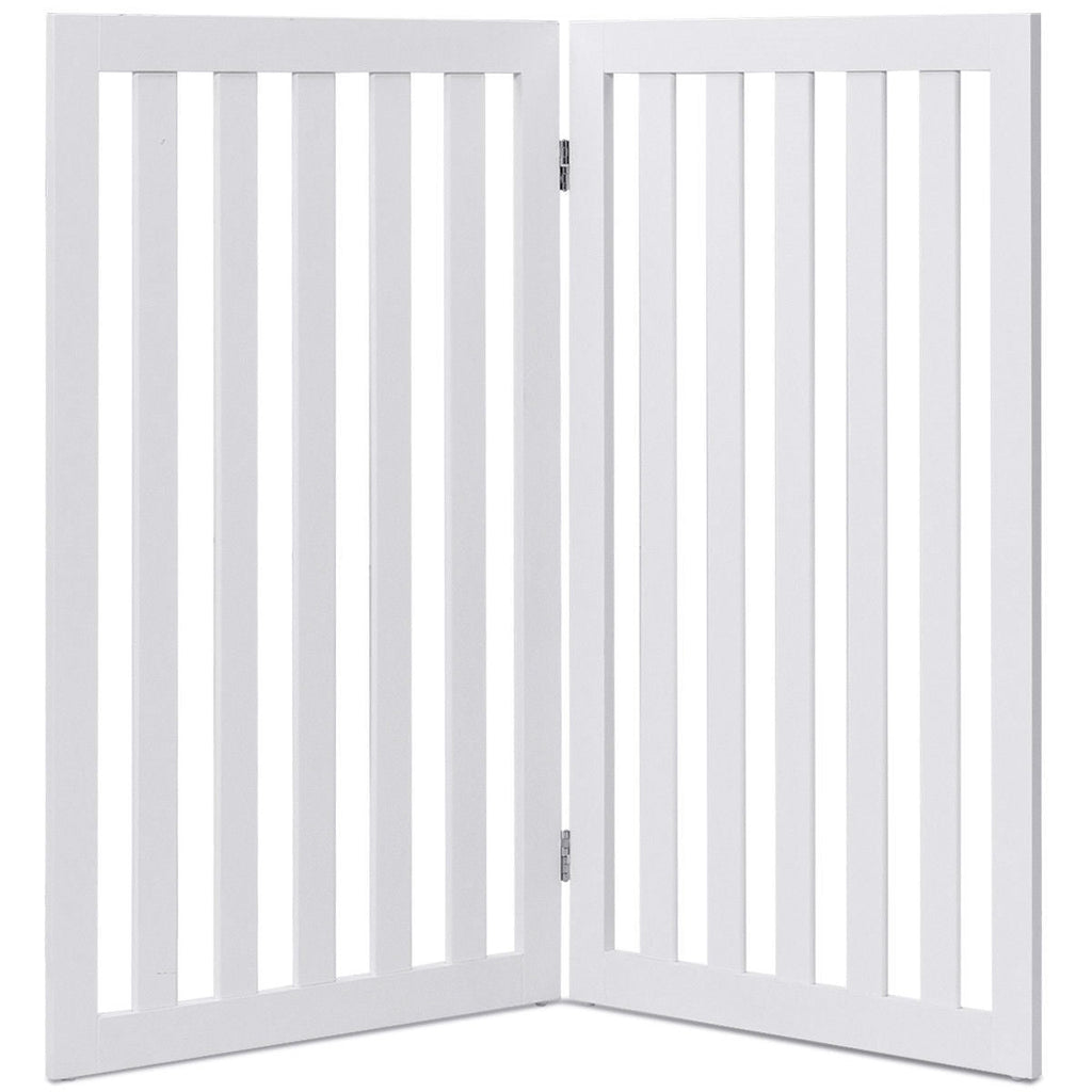 Folding 2-Panel Dog Gate Pet Fence Barrier in White Wood Finish - Deals Kiosk