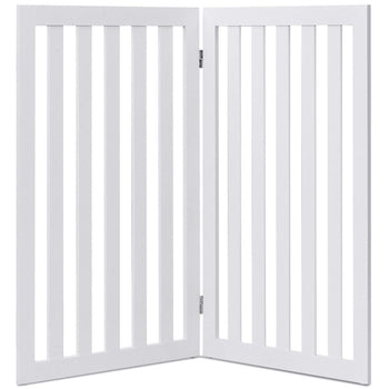 Folding 2-Panel Dog Gate Pet Fence Barrier in White Wood Finish - Deals Kiosk