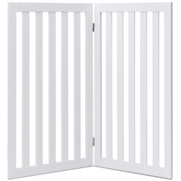 Folding 2-Panel Dog Gate Pet Fence Barrier in White Wood Finish - Deals Kiosk