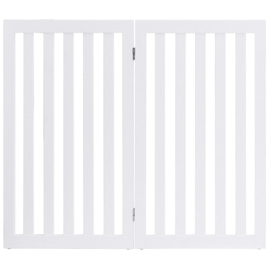 Folding 2-Panel Dog Gate Pet Fence Barrier in White Wood Finish - Deals Kiosk