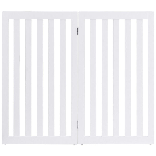Folding 2-Panel Dog Gate Pet Fence Barrier in White Wood Finish - Deals Kiosk