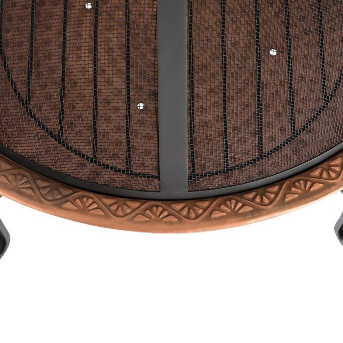 Hammered Copper Fire Pit with Wrought Iron Stand and Spark Screen - Deals Kiosk