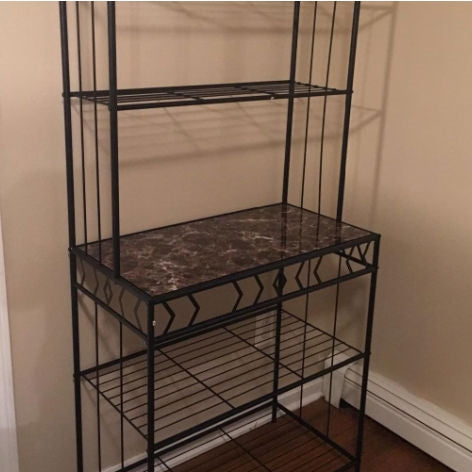 Kitchen Bakers Rack in Black Metal with Marble Finish Top - Deals Kiosk