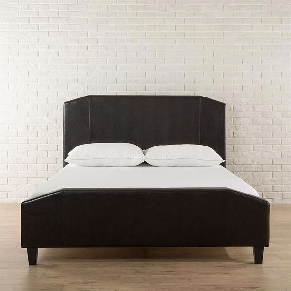 Full Espresso Faux Leather Upholstered Platform Bed with Headboard & Footboard - Deals Kiosk
