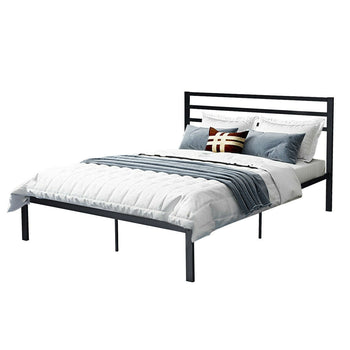 Full Steel Platform Bed Frame with Headboard in Black Metal Finish - Deals Kiosk