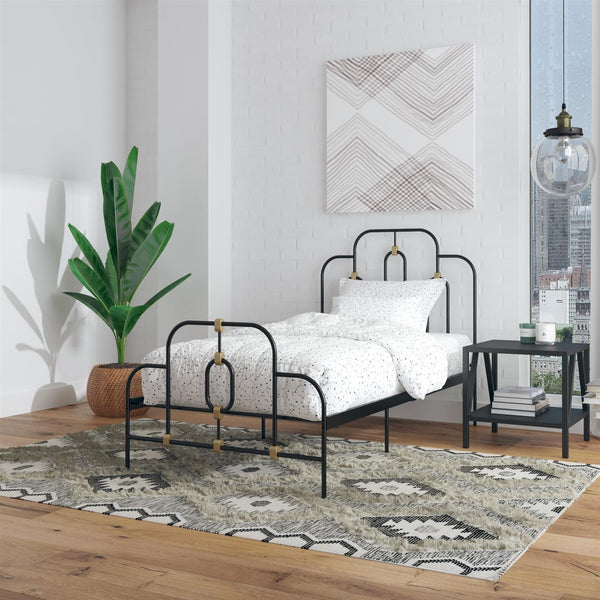 Full Farmhouse Adjustable Height Metal Platform Bed in Black Gold Metal Finish - Deals Kiosk