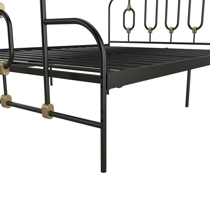 Full Farmhouse Adjustable Height Metal Platform Bed in Black Gold Metal Finish - Deals Kiosk