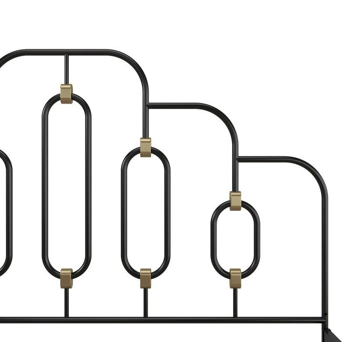 Full Farmhouse Adjustable Height Metal Platform Bed in Black Gold Metal Finish - Deals Kiosk