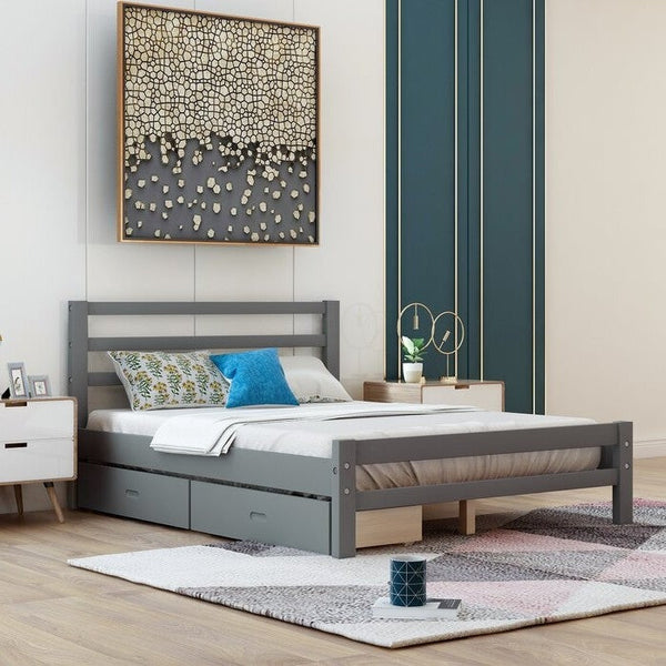 Full size Gray Low Profile 2 Drawer Storage Platform Bed - Deals Kiosk