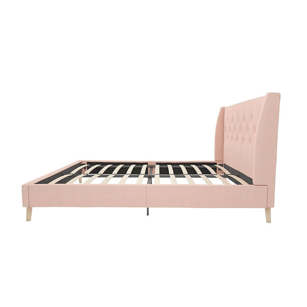 Full size Pink Linen Upholstered Mid-Century Style Platform Bed - Deals Kiosk