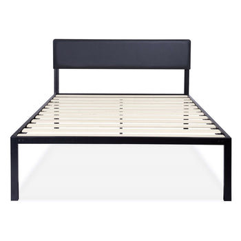Full size Modern Metal Platform Bed Frame with Black Padded Headboard