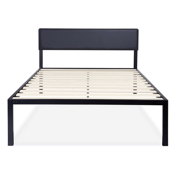 Full size Modern Metal Platform Bed Frame with Black Padded Headboard