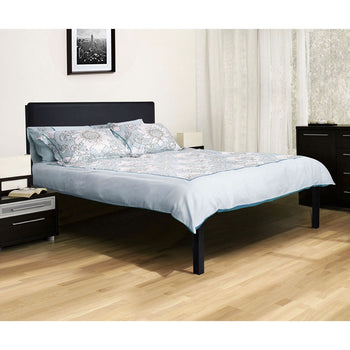 Full size Modern Metal Platform Bed Frame with Black Padded Headboard - Deals Kiosk