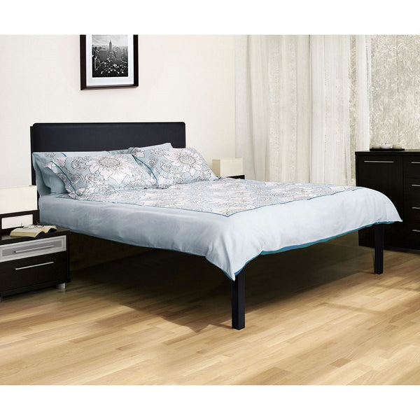 Full size Modern Metal Platform Bed Frame with Black Padded Headboard - Deals Kiosk