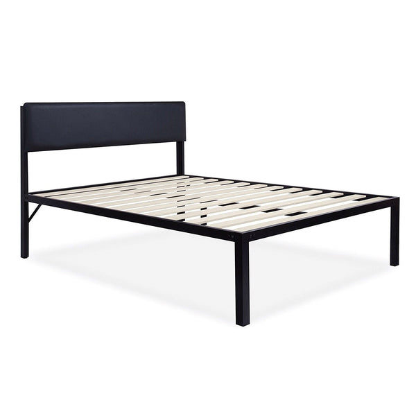 Full size Modern Metal Platform Bed Frame with Black Padded Headboard - Deals Kiosk