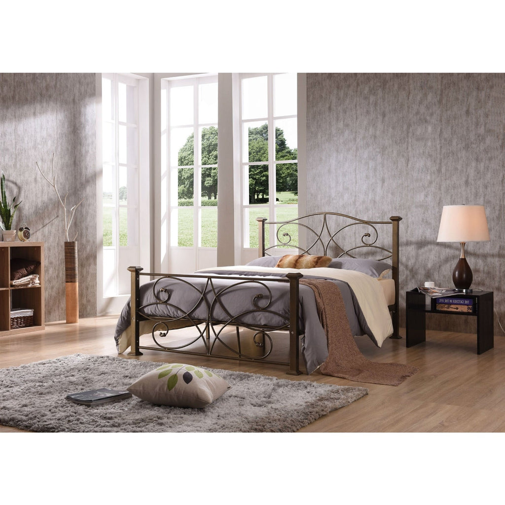 Full size Gold Metal Platform Bed Frame with Headboard and Footboard - Deals Kiosk