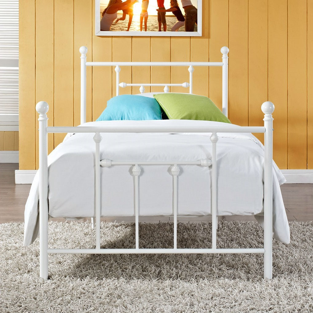 Full size White Metal Platform Bed with Headboard and Footboard - Deals Kiosk
