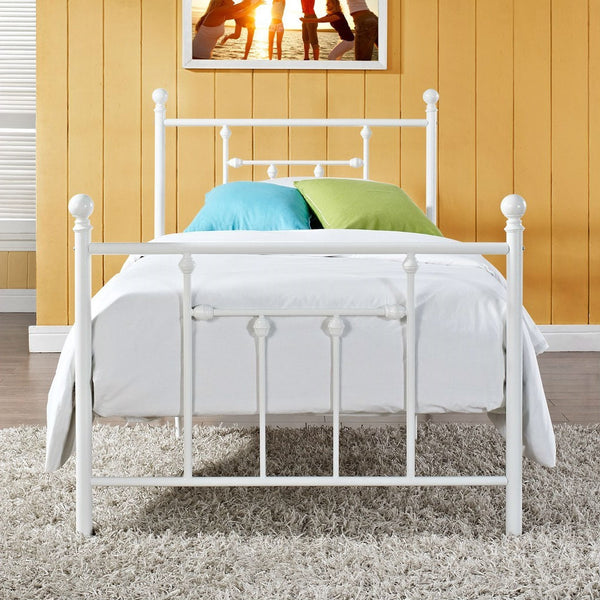 Full size White Metal Platform Bed with Headboard and Footboard - Deals Kiosk