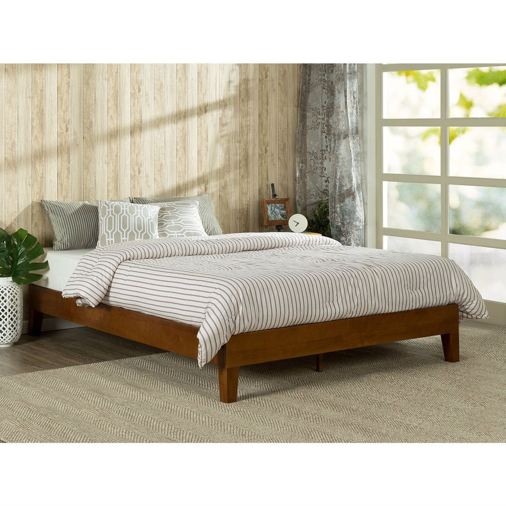 Full size Low Profile Platform Bed Frame in Cherry Wood Finish - Deals Kiosk