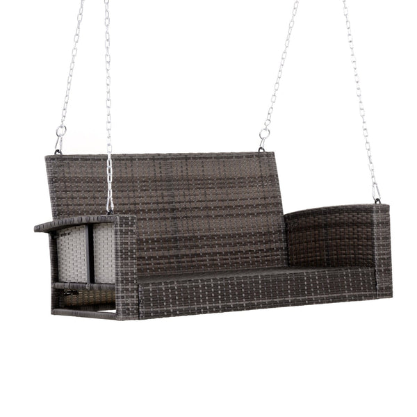 Grey Tones Wicker Porch Swing 7ft Hanging Chain with Dark Grey Padded Cushion - Deals Kiosk