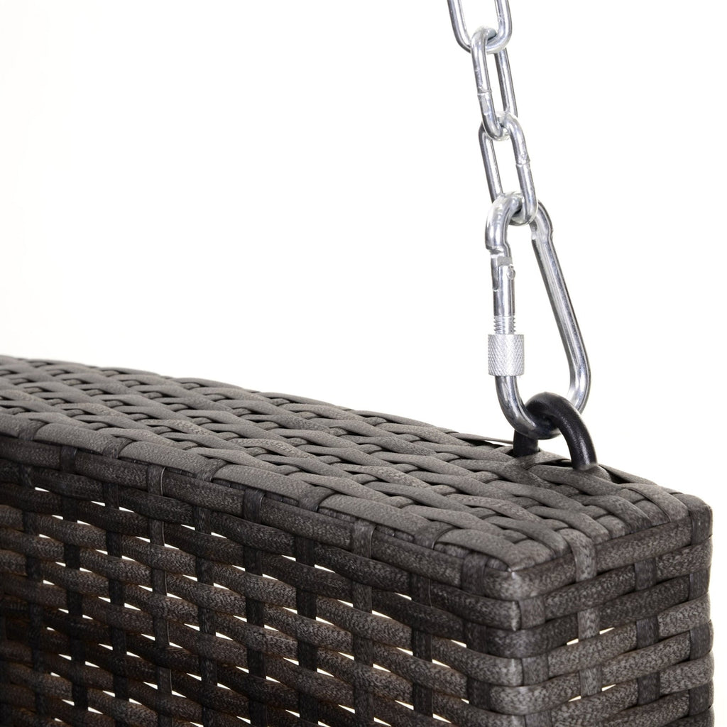 Grey Tones Wicker Porch Swing 7ft Hanging Chain with Dark Grey Padded Cushion - Deals Kiosk