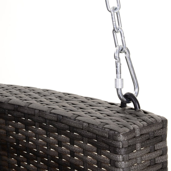 Grey Tones Wicker Porch Swing 7ft Hanging Chain with Dark Grey Padded Cushion - Deals Kiosk