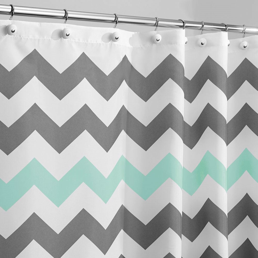 Grey Aqua Blue White Chevron Polyester Fabric 72-inch Shower Curtain - Deals Kiosk
