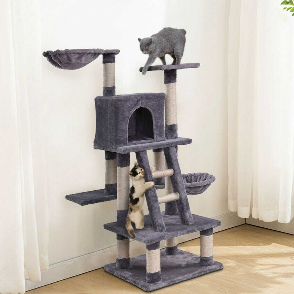 Gray 46 Inch Ladder Cat Tree Condo with Scratching Posts - Deals Kiosk