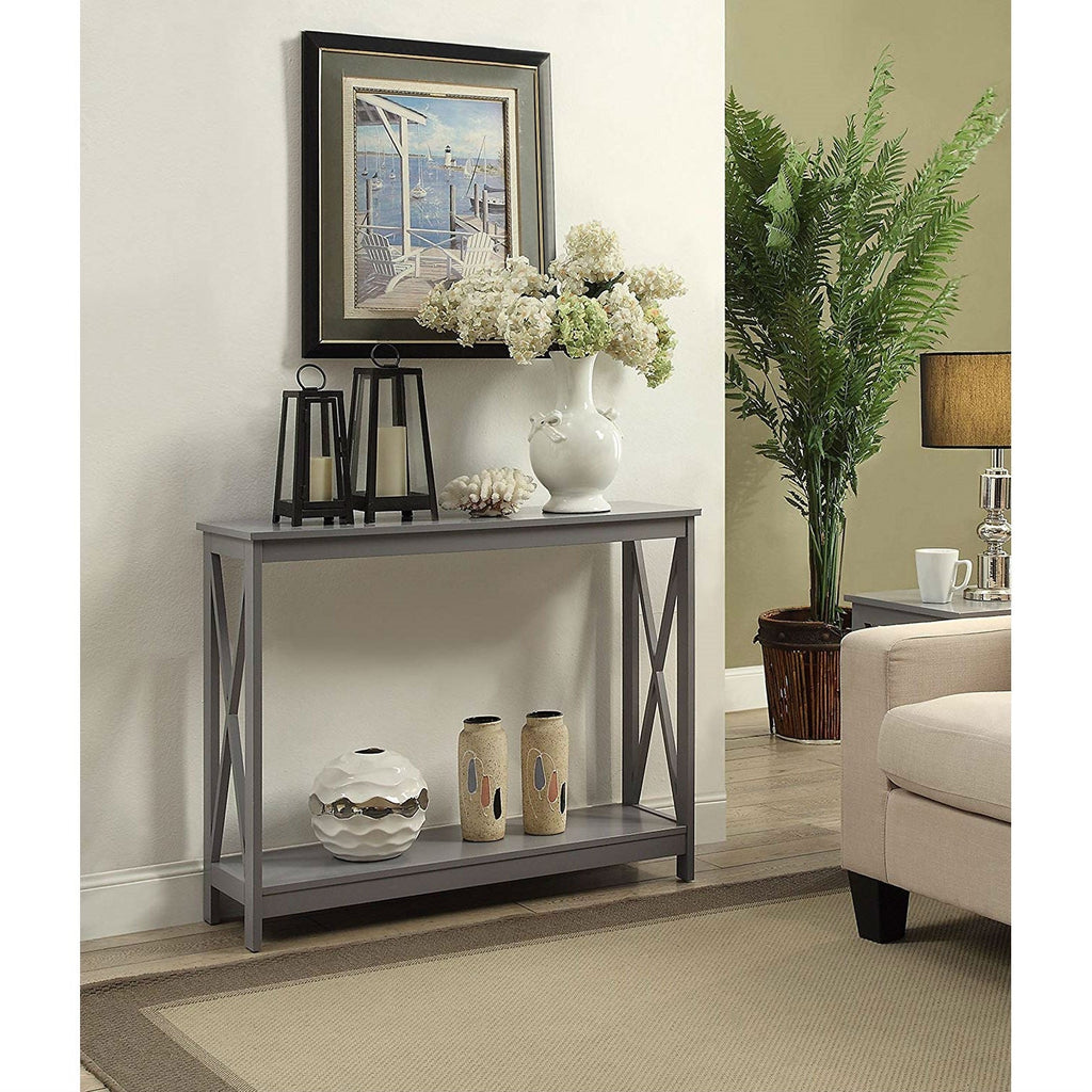 Grey Wood Console Sofa Table with Bottom Storage Shelf - Deals Kiosk