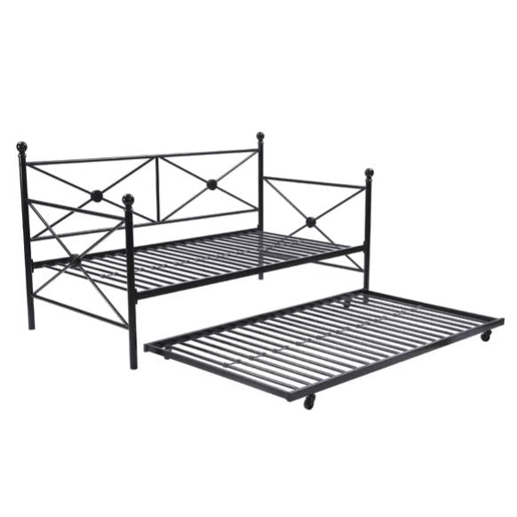 Full Metal Daybed with Roll-out Trundle in Gold Finish